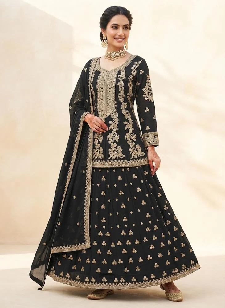 Viny VINY Black 3-Piece Sequin Embroidered Lehenga Set – Women's Indian Ethnic Wear