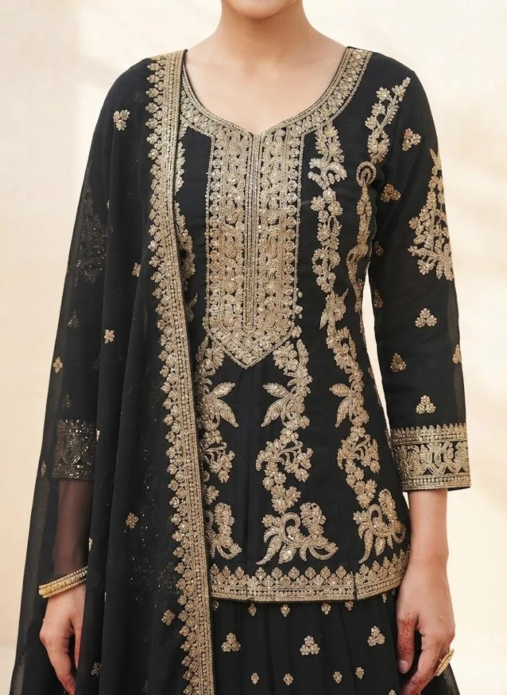 Viny VINY Black 3-Piece Sequin Embroidered Lehenga Set – Women's Indian Ethnic Wear
