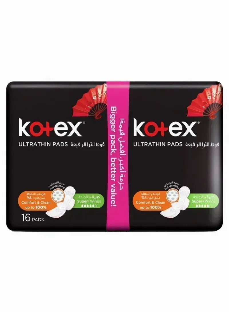 Kotex فوط رفيعة للغاية بأجنحة سوبر، 16 قطعة