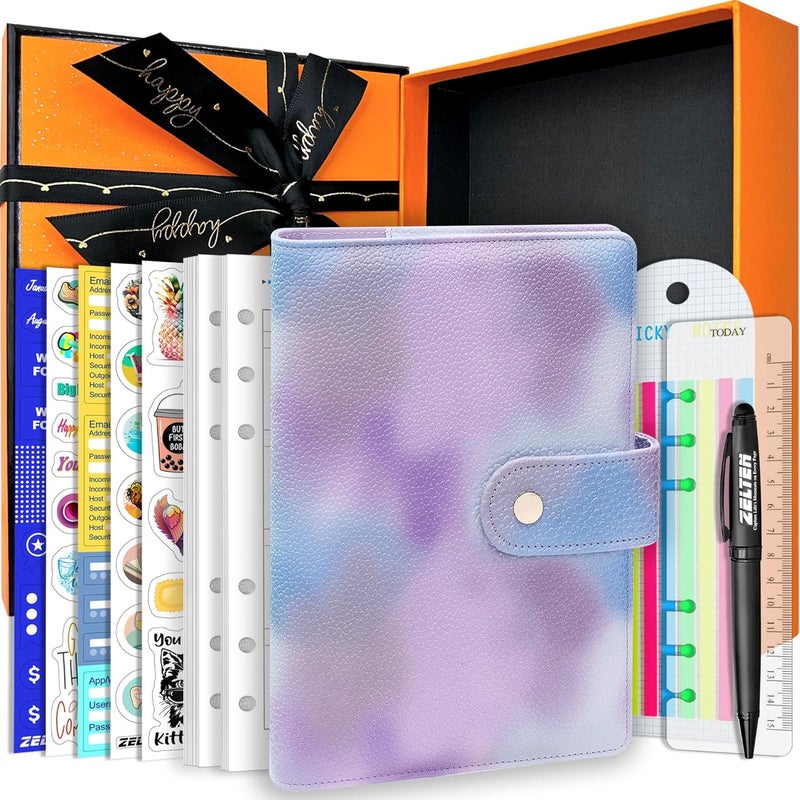 Zelten PU Leather Personal Notebook Planner with 80 Pages Loose-Leaf Papers 6 Holes Ring Binder Pen Holder Magnetic Buckle (Purple Dream, A6 Gift Box) - Image 1