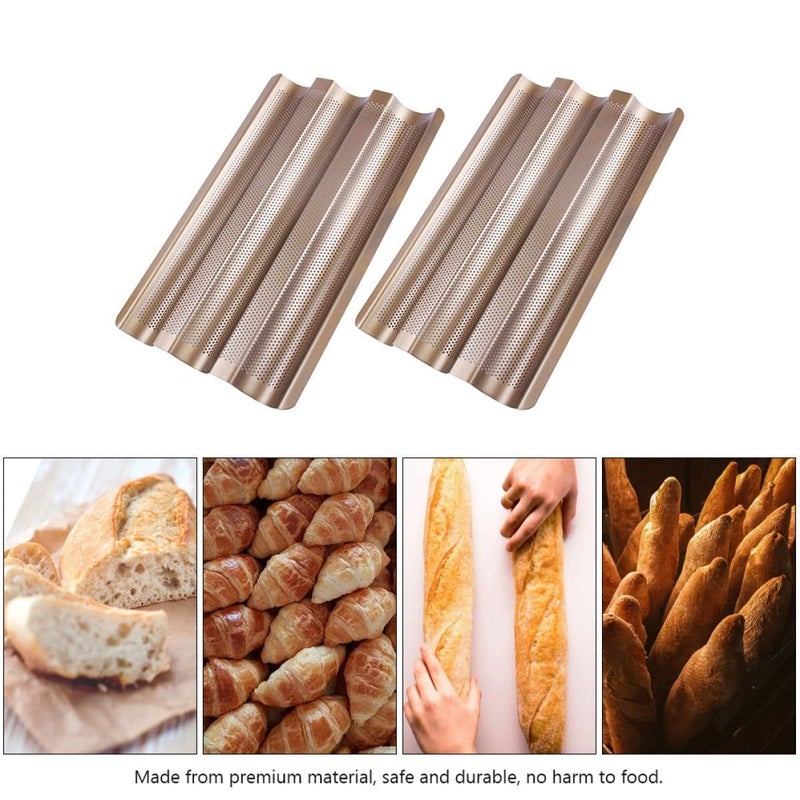 Luxshiny Carbon Steel Bread Baking Mold 3 Slot Artisan Baguette Pan Nonstick Gold Loaf Bakeware For Home Oven Baking - Image 4