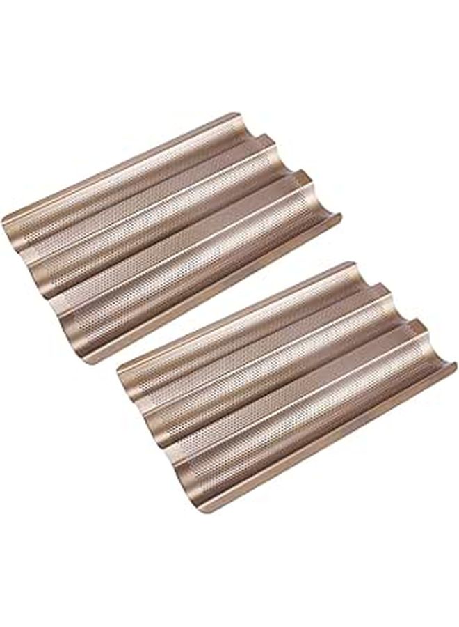 Luxshiny Carbon Steel Bread Baking Mold 3 Slot Artisan Baguette Pan Nonstick Gold Loaf Bakeware For Home Oven Baking - Image 1