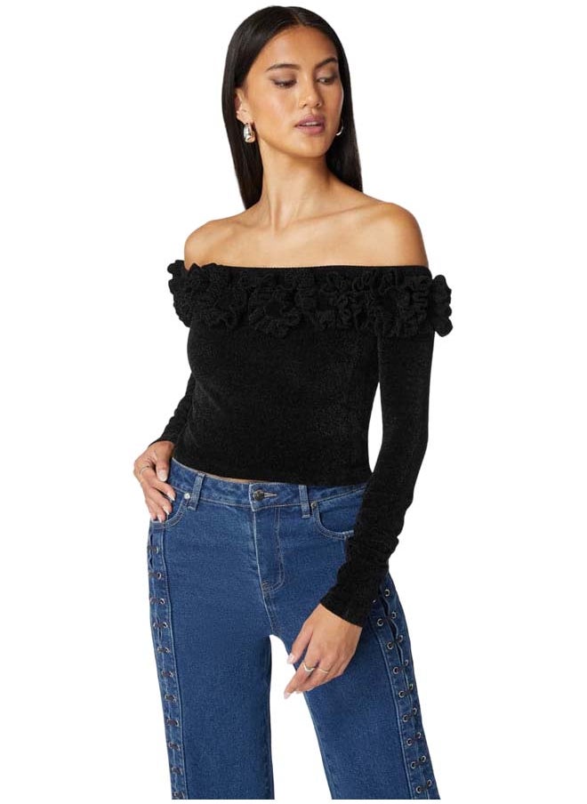 bebe Off Shoulder Ruffle Detail Sweater  - Image 1
