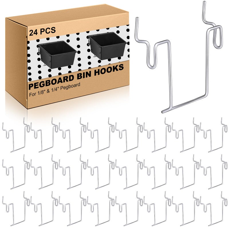 Tandefio 24 Pcs Pegboard Bin Hooks Metal U Hook Heavy Duty Peg Board Hangers for Hanging Tool Display Organizer Accessories for 18 Inch and 14 Inch Pegboard or Slatwall Room Office Kitchen Workshop - Image 2