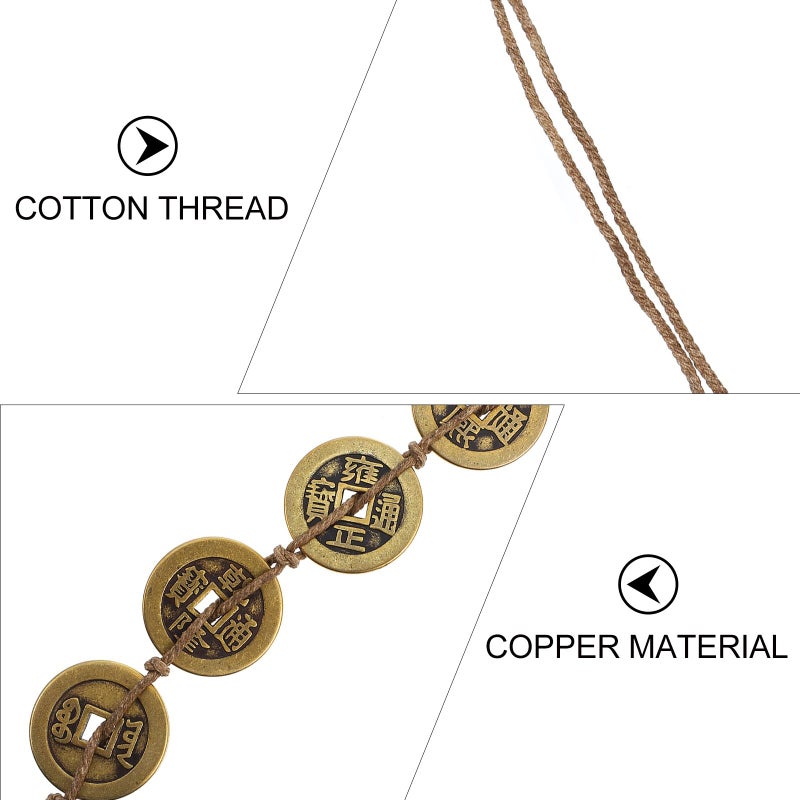 Feng Shui Wealth Luck Hanging Ornament Thickened Copper Five Emperor Coin Pendant With Hemp Rope - Image 4