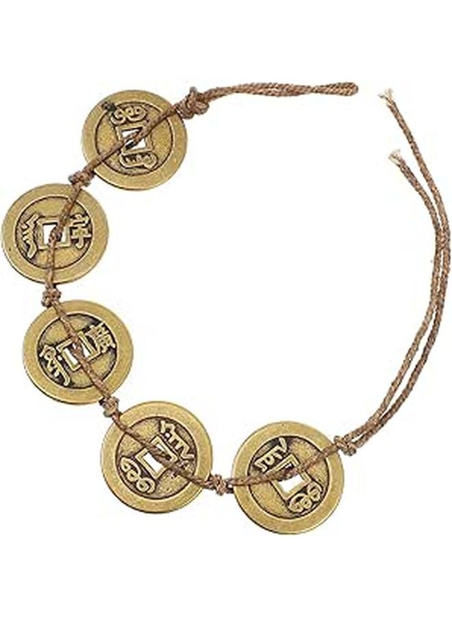 Feng Shui Wealth Luck Hanging Ornament Thickened Copper Five Emperor Coin Pendant With Hemp Rope - Image 1