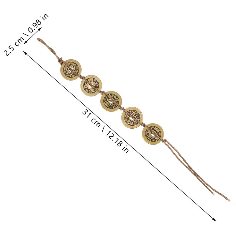 Feng Shui Wealth Luck Hanging Ornament Thickened Copper Five Emperor Coin Pendant With Hemp Rope - Image 3
