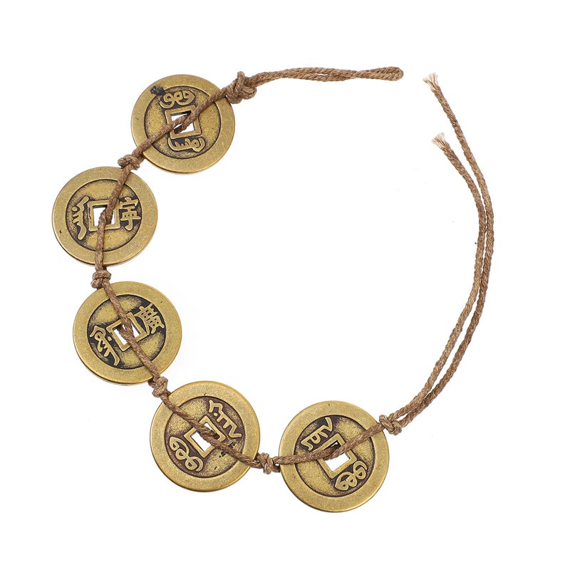 Feng Shui Wealth Luck Hanging Ornament Thickened Copper Five Emperor Coin Pendant With Hemp Rope - Image 2