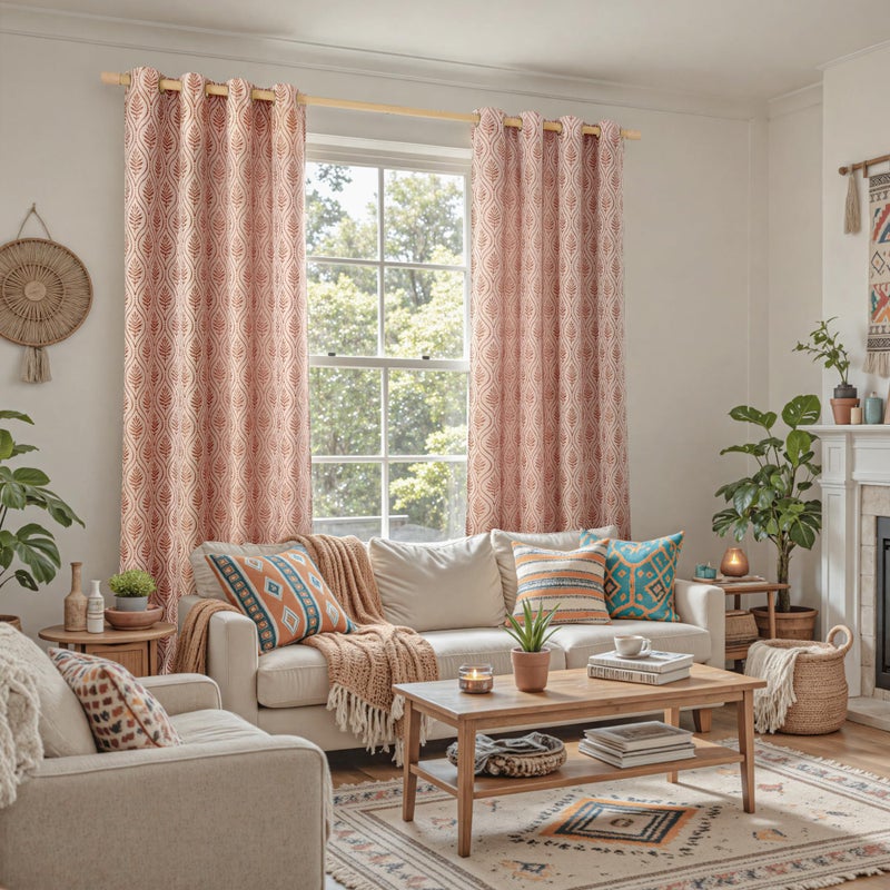 BGment Terracotta Linen Curtains for Living Room, French Country Leaf Jacquard Botanical Pattern Cottage Core Boho Vintage Grommet Light Filtering Semi Sheer Linen Curtains, 2 Panels, 52 x 84 Inch - Image 2