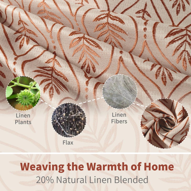 BGment Terracotta Linen Curtains for Living Room, French Country Leaf Jacquard Botanical Pattern Cottage Core Boho Vintage Grommet Light Filtering Semi Sheer Linen Curtains, 2 Panels, 52 x 84 Inch - Image 3
