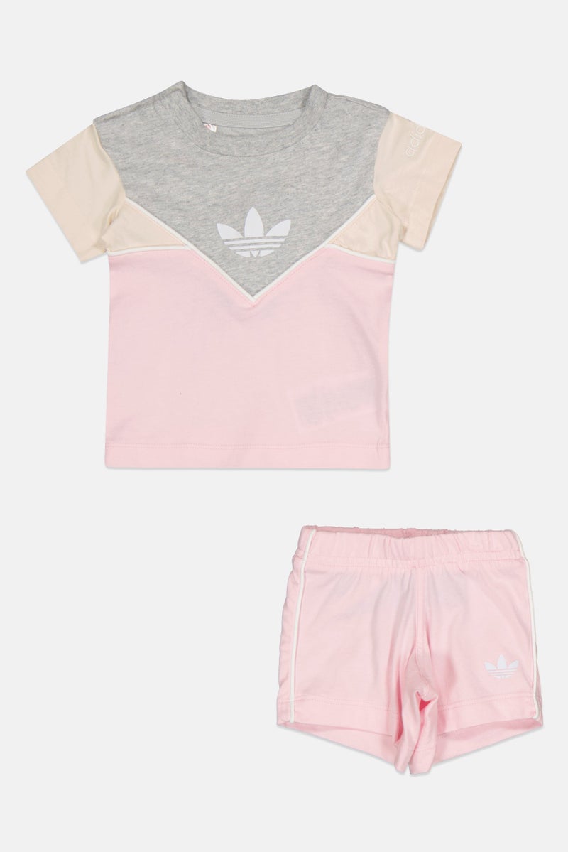 adidas Originals Toddlers Girl 2 Pieces Brand Logo T-Shirt And Short Set, Multicolor - Image 1