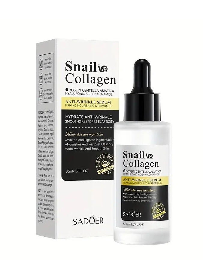 SADOER Snail Collagen Anti-Wrinkle Serum, 50ml - Hydrating & Firming Facial Essence for Soft, Smooth Skin | Reduces Dryness & Ages You Less - Image 1