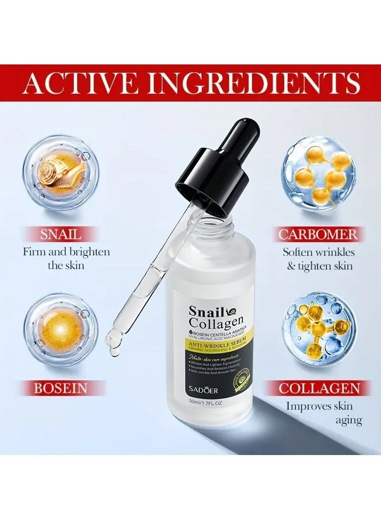 SADOER Snail Collagen Anti-Wrinkle Serum, 50ml - Hydrating & Firming Facial Essence for Soft, Smooth Skin | Reduces Dryness & Ages You Less - Image 3