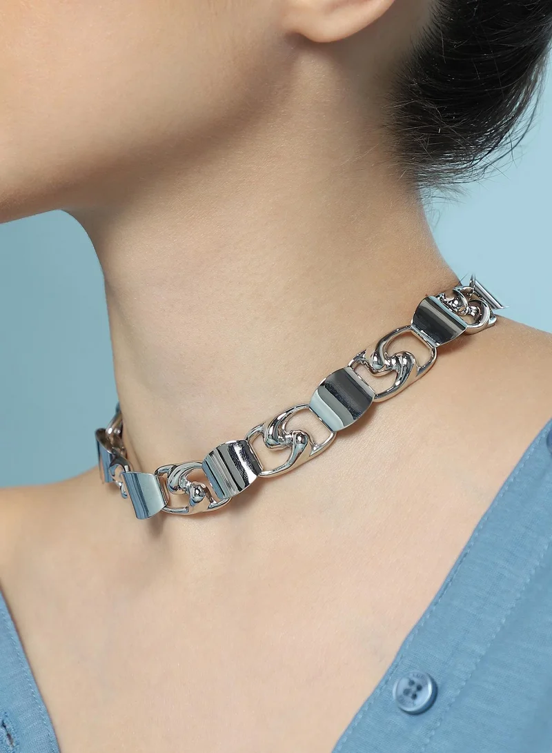 SOHI Women The SwirlBlock-Link Chain Necklace | Metallic  Colour | One-Size | Metallic Alloy Material | Lobster Clasp Closure | Necklace For Casual & Evening Wear