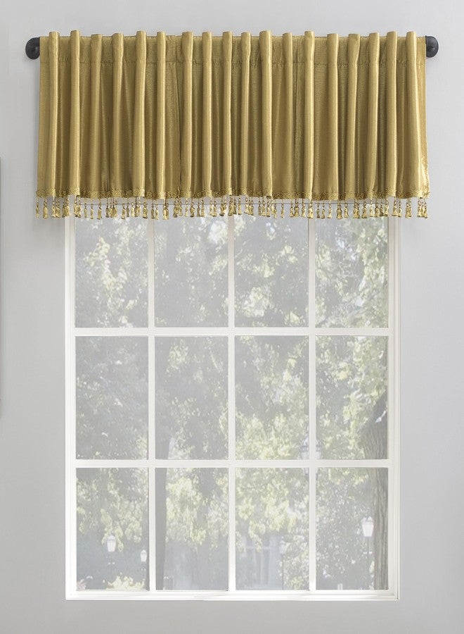 صن زيرو ستارة Sun Zero Greyson المصنوعة من حرير دوبيوني صناعي مزينة بشرابات مطرزة، عازلة للحرارة، مانعة للضوء تمامًا، ذات حلقات خلفية، مقاس 50 بوصة × 17 بوصة، لون ذهبي - Image 1