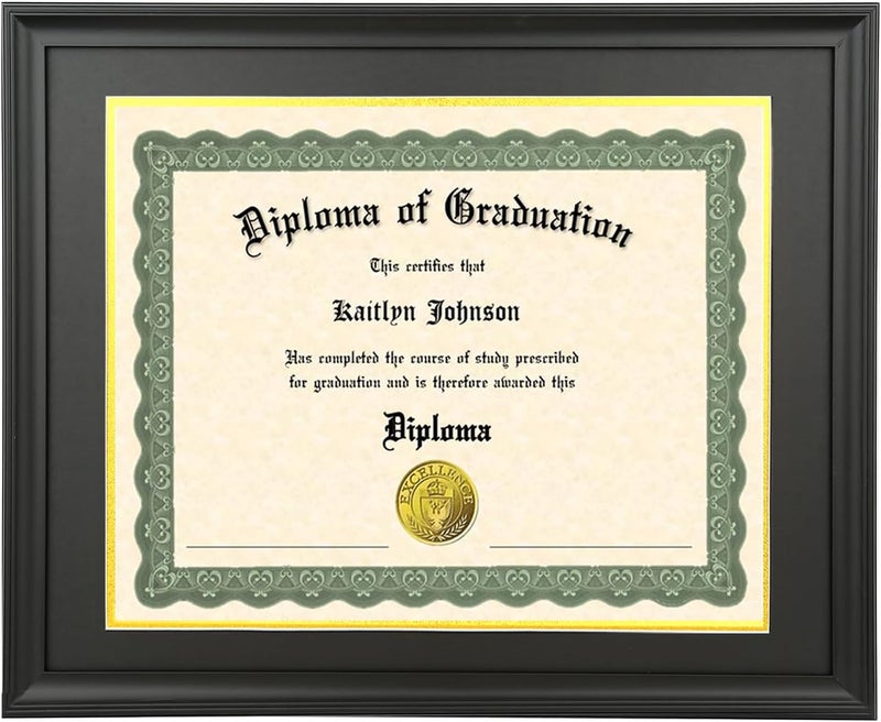LTYHHK 11x15 Diploma Frame Solid Wood Black, Displays 11x15 Diplomas with Black Over Gold Mat or 16x20 Inch Without Mat, Degree Frame 11x15 Diploma Frame11x15 Certificate Frames (L23B1620BG1115) - Image 1