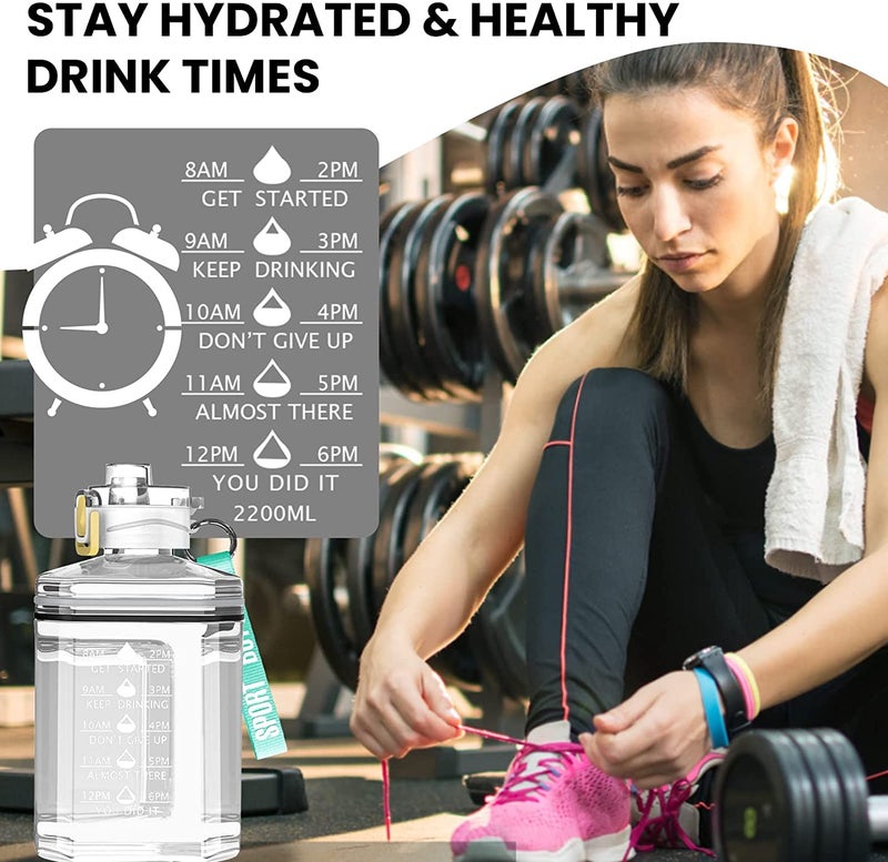 RIANZ Polypropylene Motivational Sports 2.2L Gallon Water Bottle, Bpa Free Double Leak Protection, Large Capacity (Transparent White) - Image 2
