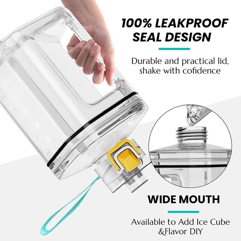 RIANZ Polypropylene Motivational Sports 2.2L Gallon Water Bottle, Bpa Free Double Leak Protection, Large Capacity (Transparent White) - Image 4