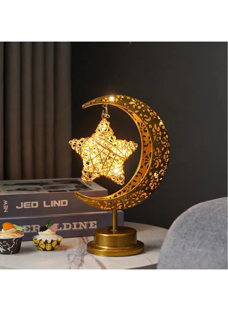 ستار قمر طاولة المصباح, مهرجان مصباح ديكور, ديكور المنزل أدى مصباح طاولة ديكور, غرفة النوم طاولة الطعام المصباح, ضوء الليل, دافئ أبيض - Image 1