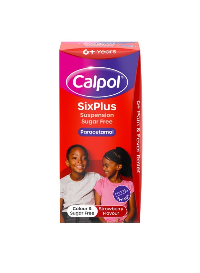 Calpol SixPlus Colour & Sugar-Free Suspension 6+ Years 100ml (Strawberry Flavour) - Image 1