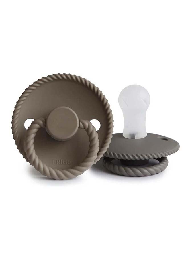 FRIGG Rope Latex Baby Pacifier 6-18M 2-Pack Portobello/silver Grey - Size 2