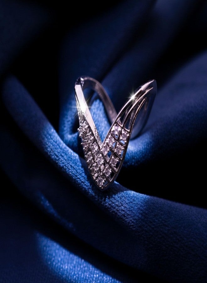 ZEELLO Curved Design with Cubic Zirconia Stones, Contemporary Style | Vanki Rings for Women & Girls |Stylish Classy Rings for Women - Image 4