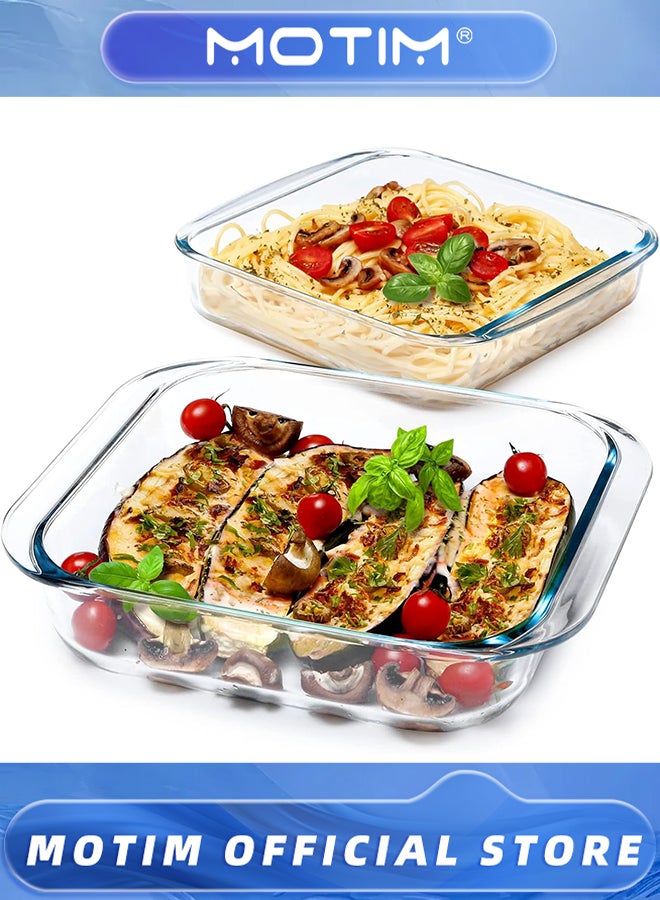 Motim Baking Tray Glass 2PCS Set with 1.1L (Small Size) & 1.8L (Medium Size) Square Baking Pan Glass Baking Dish Baking Set for Gift Baking - Image 2