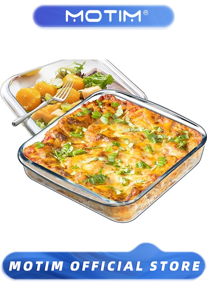 Motim Baking Tray Glass 2PCS Set with 1.1L (Small Size) & 1.8L (Medium Size) Square Baking Pan Glass Baking Dish Baking Set for Gift Baking - Image 1