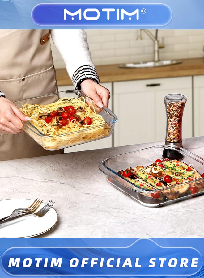 Motim Baking Tray Glass 2PCS Set with 1.1L (Small Size) & 1.8L (Medium Size) Square Baking Pan Glass Baking Dish Baking Set for Gift Baking - Image 4