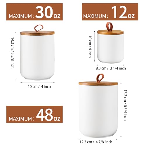 Kendiis Ceramic Canister Set for Kitchen, 3pcs White Ceramic Kitchen Canisters for Countertop with Airtight Wood Lids, Large Flour and Sugar Containers for Coffee, Tea, Spice - Image 3