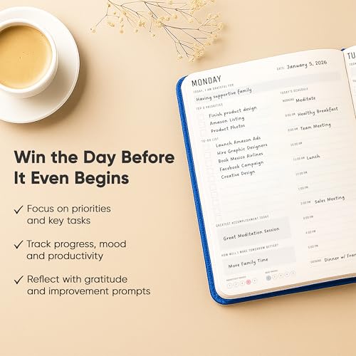 PRODUCTIVITY STORE Daily Planner 2025 (5" x 8") - The Ultimate Daily Workflow Planner with Hourly Schedule & Task List to Achieve Your Goals by PRODUCTIVITY STORE (A5, Navy Blue) - Image 4