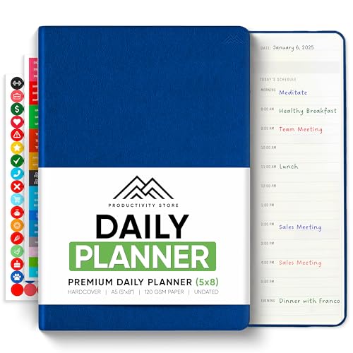 PRODUCTIVITY STORE Daily Planner 2025 (5" x 8") - The Ultimate Daily Workflow Planner with Hourly Schedule & Task List to Achieve Your Goals by PRODUCTIVITY STORE (A5, Navy Blue) - Image 1
