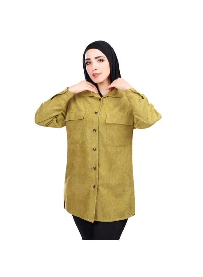 Smoky Egypt Long Casual Velvet Shirt Jacket-Camel - Image 1