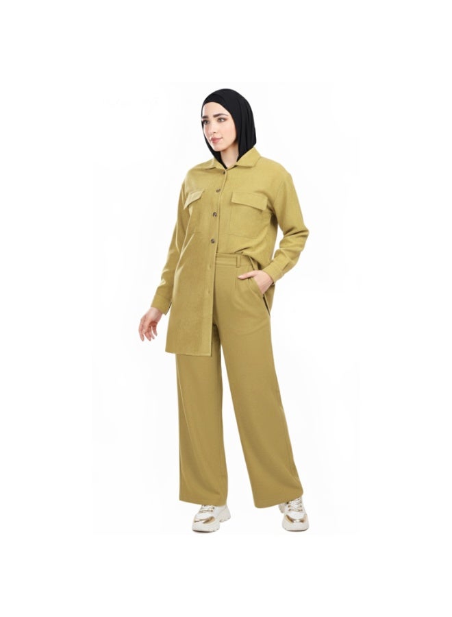 Smoky Egypt Long Casual Velvet Shirt Jacket-Camel - Image 3