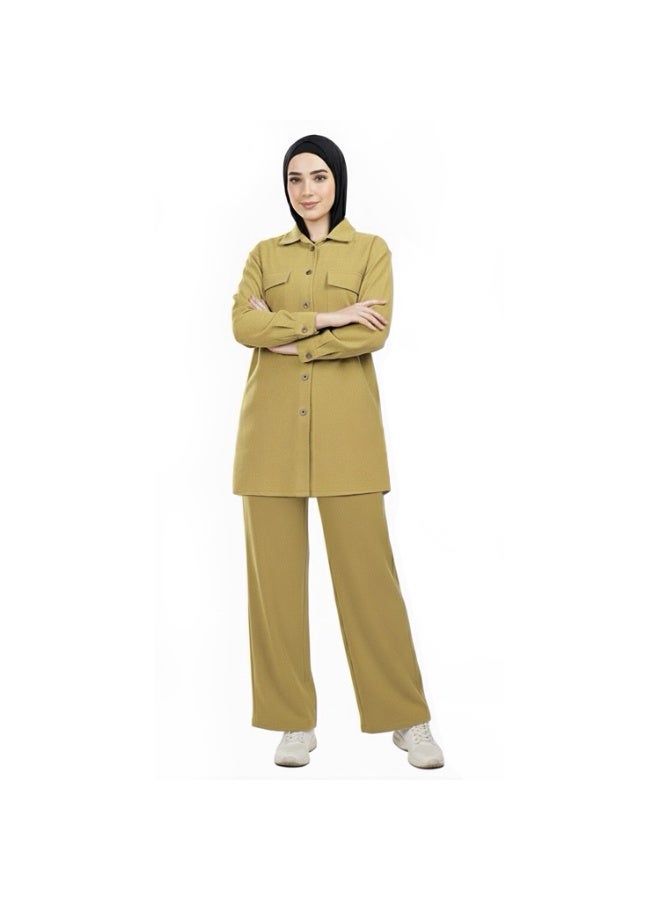 Smoky Egypt Long Casual Velvet Shirt Jacket-Camel - Image 4