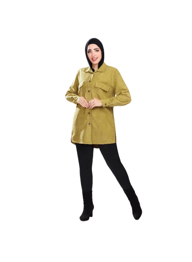 Smoky Egypt Long Casual Velvet Shirt Jacket-Camel - Image 5