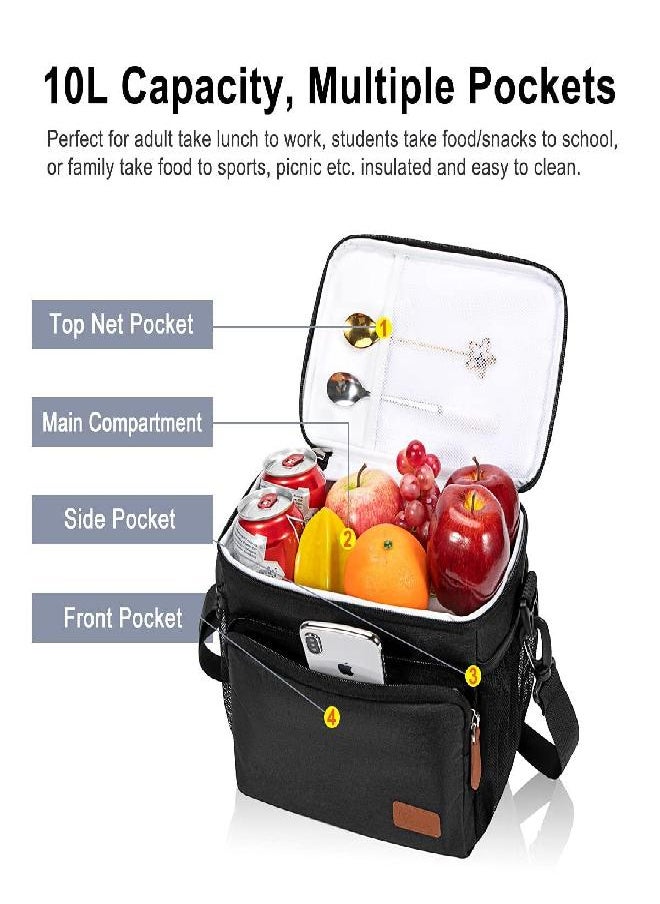 Voova - Voova Large Lunch Bag 12 Can (10L) Insulated Leakproof Soft Lunch Box for Adult Men Women, Collapsible Portable Small Cooler Bag Bento Lunchbox for Work Beach Picnic Camping, Black - Image 1