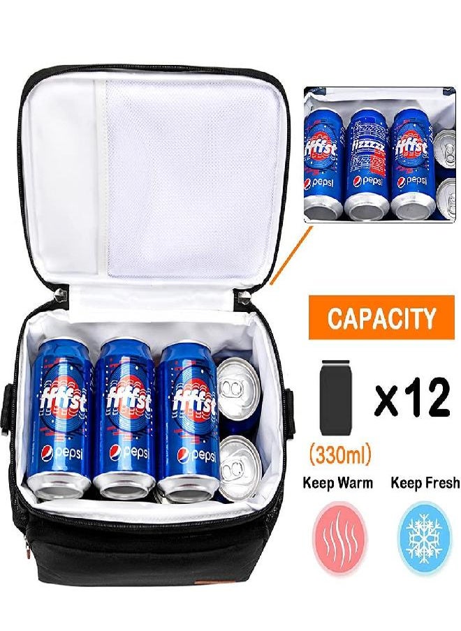 Voova - Voova Large Lunch Bag 12 Can (10L) Insulated Leakproof Soft Lunch Box for Adult Men Women, Collapsible Portable Small Cooler Bag Bento Lunchbox for Work Beach Picnic Camping, Black - Image 1