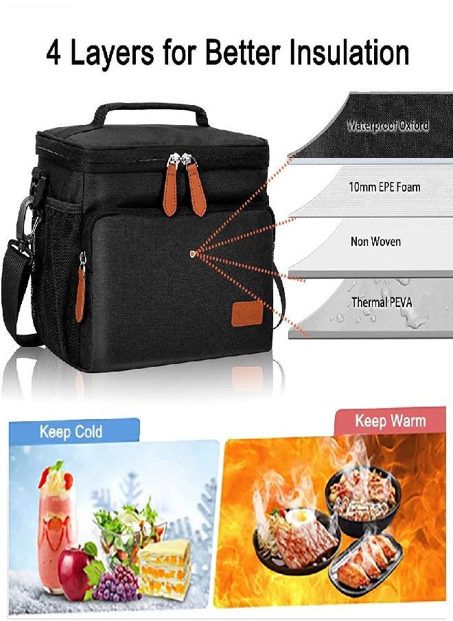 Voova - Voova Large Lunch Bag 12 Can (10L) Insulated Leakproof Soft Lunch Box for Adult Men Women, Collapsible Portable Small Cooler Bag Bento Lunchbox for Work Beach Picnic Camping, Black - Image 1