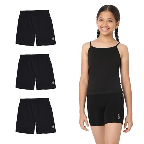 YouGotPlanB Cotton Inner Shorts for Girls | Pack of 3 | Ages 4-16 Years | Mid-Thigh Length | 100% Cotton Inner Lining Like Underwear Black - Image 1