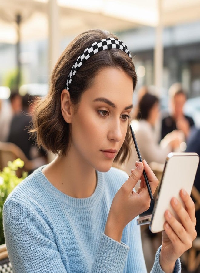 Andibro 3Pcs Black and White Checkered Headband, Checkered Headbands Buffalo Plaid Headband for Women Sponge Puffy Gingham Head Bands Hair Accessories for Women Christmas Party - Image 3