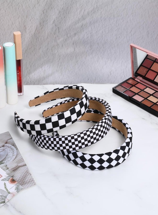 Andibro 3Pcs Black and White Checkered Headband, Checkered Headbands Buffalo Plaid Headband for Women Sponge Puffy Gingham Head Bands Hair Accessories for Women Christmas Party - Image 4