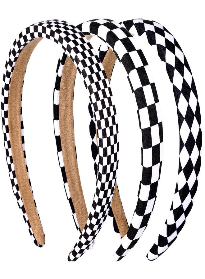 Andibro 3Pcs Black and White Checkered Headband, Checkered Headbands Buffalo Plaid Headband for Women Sponge Puffy Gingham Head Bands Hair Accessories for Women Christmas Party - Image 1