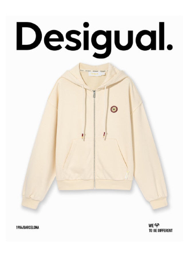 DESIGUAL knitted Loose-fit Frayed Stitch Logo Hooded Cardigan - Image 1