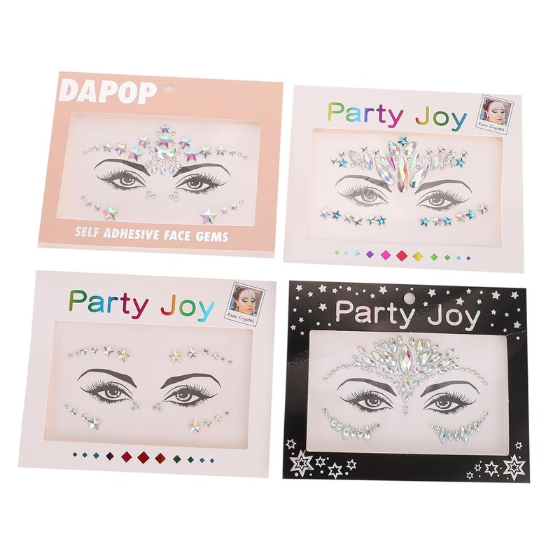 Elegant Eye Stickers Makeup Sticky Rhinestones for Face 4 Sheets Set Red Face Gems Facial Rhinestone Decal - Image 1