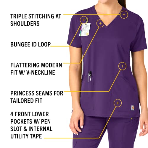 Carhartt Force Liberty Women's V-Neck Scrub Top — Eggplant, Small - Image 3
