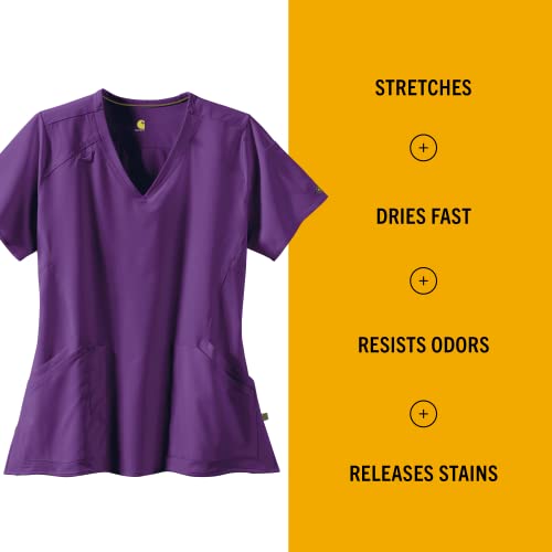 Carhartt Force Liberty Women's V-Neck Scrub Top — Eggplant, Small - Image 2