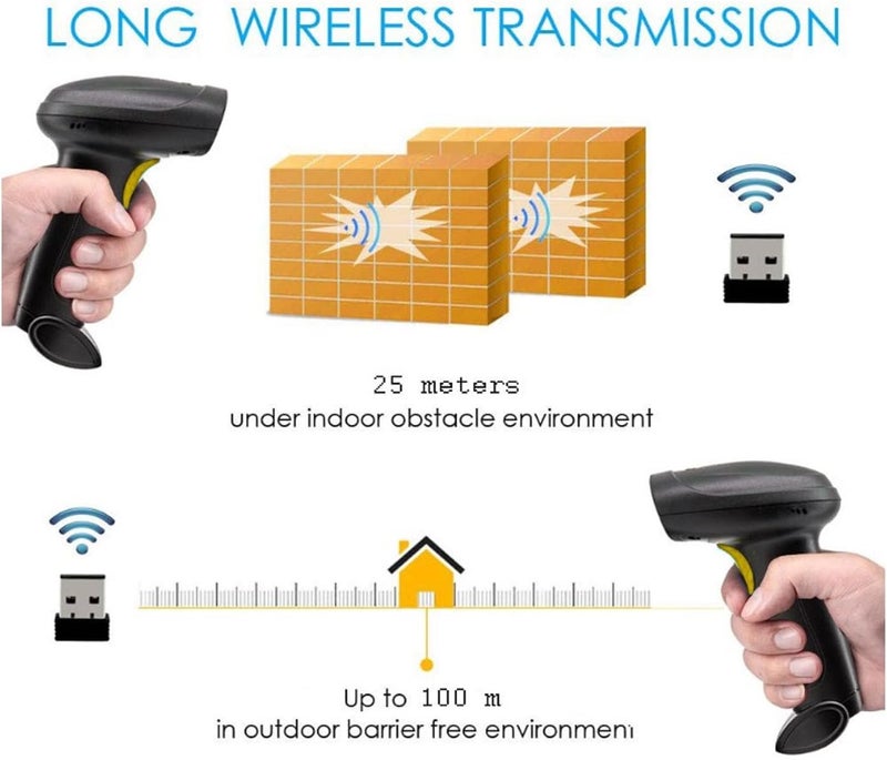WALFRONT Barcode Scanner 2.4G Wireless Barcode Reader with USB Cable for Inventory Management - Image 2