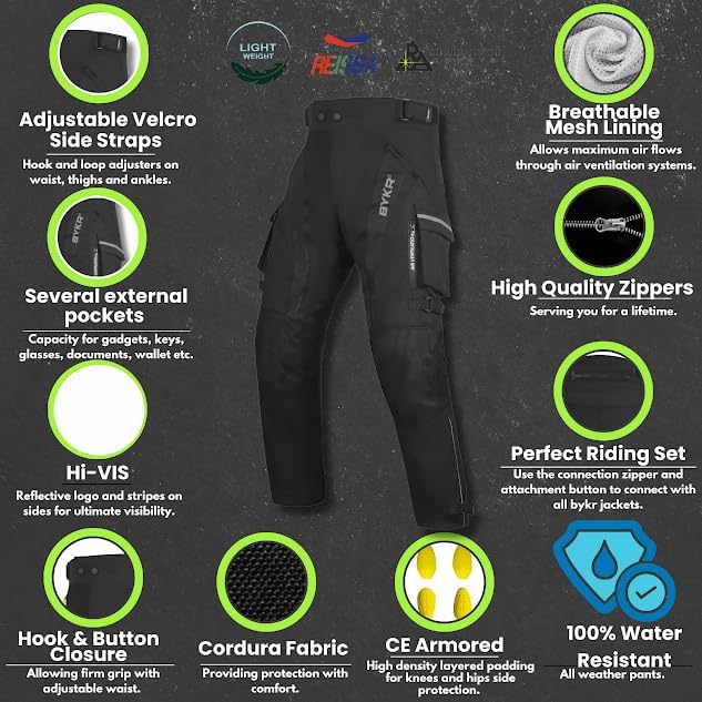 BYKR Motorcycle Pants for Men and Women - Armored Cordura Overpants for Enduro, ATV, and Dual Sports - Black, 42W x 32L - Image 4