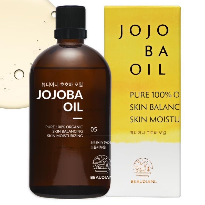 Organic jojoba Oil 100ml 100 Pure Organic Natural Golden Oil Cold Pressed Virgin Korean Skin Care jojoba Oil for Skin face Body Hair Nail Cuticle Vitamin E Oil Israel Origin